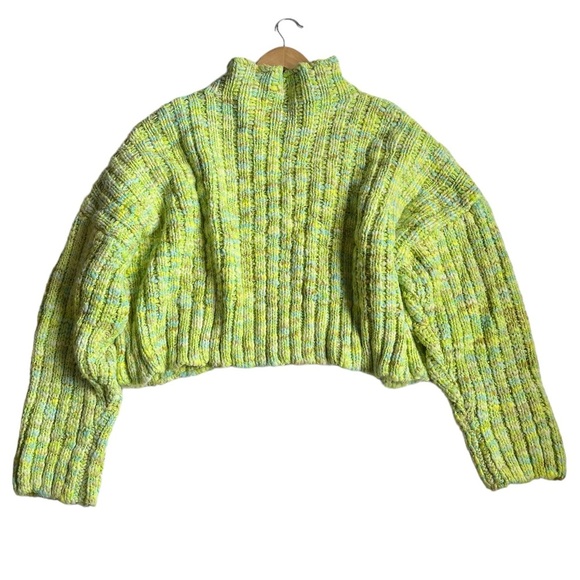 Free People Green Confetti Oversized Chunky Sweater Size XL - Picture 8 of 10